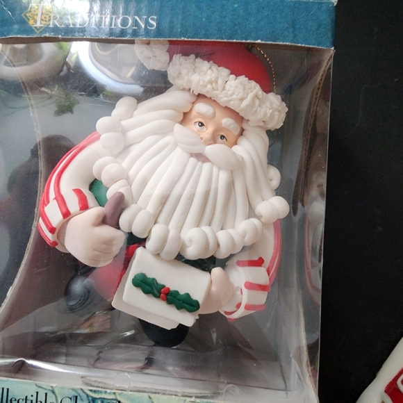 TRADITIONS NIB VINTAGE SANTA CLAUS GLASS & CLAY CHRISTMAS ORNAMENTS BALL - Picture 5 of 5